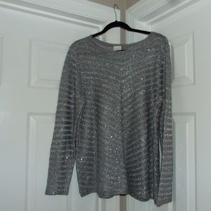 Chico's Open Knit Silver Sweater W/Sequins 4 (20)